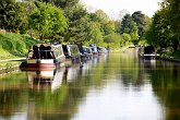 IMG_0287   Barges at rest on the canal : Audlem, barge, boat, canal, Cheshire, grass, green, house boat, lock, peaceful, river, towpath, travel, trees, water