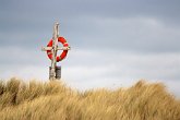 IMG_4563   Watching over the beach : beach, dunes, life ring, lifebelt, lifesaver, Northumberland, rubber ring, sand, sea, Seahouses