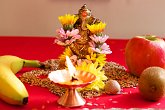 Ganesh   @ Bina & Amit's Hindu Ceremonies : ceremony, clean, cleanse, gujarati, hindu, indian, oil, pithi, wedding, yellow